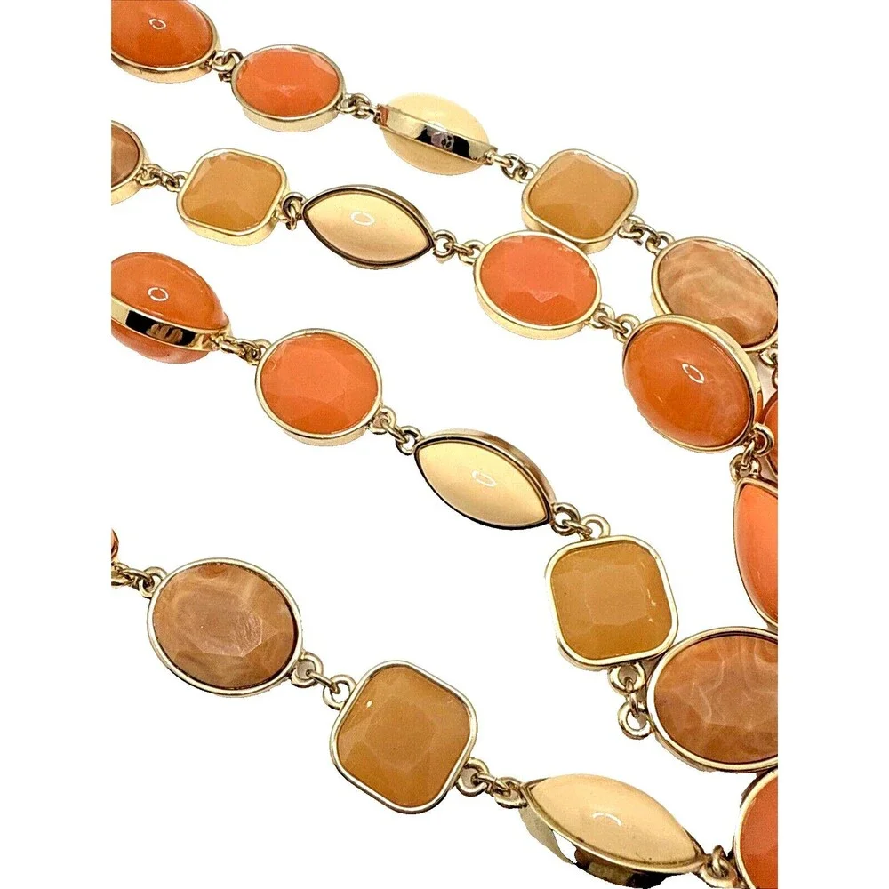 NWT TALBOTS Statement Necklace Peach Orange Tan Gold Tone Links 36-38